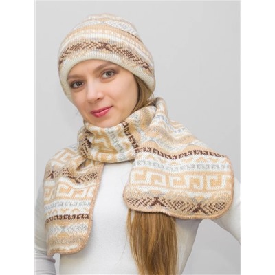 Комплект зимний женский шапка+шарф Зима (Цвет светло-бежевый), размер 56-58, шерсть 30%, мохер 50%