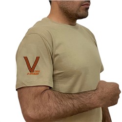 Крутая песочная футболка V, - Сила в Правде! Георгиевская лента (тр. №25)