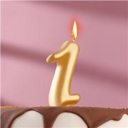 Свеча для торта цифра "Овал" золотая "1", большая, 5,5 см