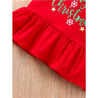 детский Рождественский и с текстовым принтом с оборкой Топ & Спортивные брюки & Ободок для волос
