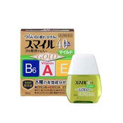 Мягкие глазные капли  японские с витаминами А, Е, В6 и таурином Smile 40 EX Gold Mild, Lion 13 мл