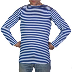 Тельняшка мужская с длинным рукавом (голубая полоса), - 100% хлопок, любые размеры, лучшая цена! №512