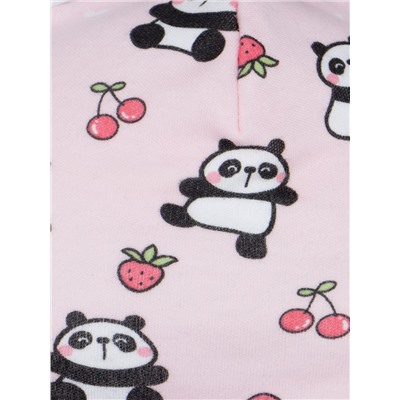 Шапка трикотажная для девочки с ушками на завязках, панда, светло-розовый