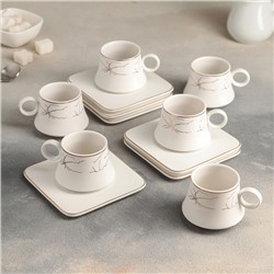 Набор кофейный керамический «Мейси», 12 предметов: 6 чашек 100 мл, 6 блюдец d=11 см, цвет белый