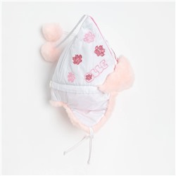 Шапка для девочки "Бом с вышивкой", цвет белый/светло-розовый, размер 48