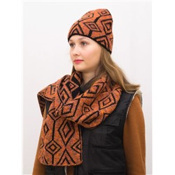 Комплект зимний женский шапка+шарф Азалия (Цвет темно-оранжевый), размер 56-58, шерсть 50%, мохер 30%