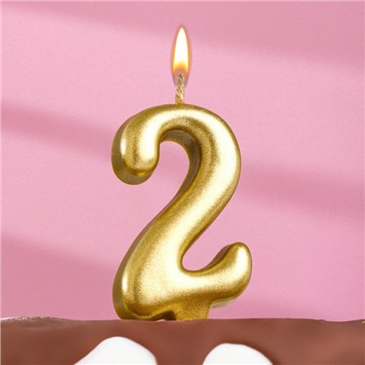 Свеча для торта цифра "Овал" золотая "2", большая, 5,5 см