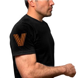Чёрная футболка с гвардейским термотрансфером V на рукаве, (тр. №68)