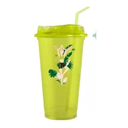 Стакан тамблер "Summer colors Yoga" с трубочкой, green (400 ml)