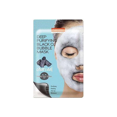 sale% Purederm Тканевая маска для лица Deep Purifying Black O2 Bubble Mask charcoal 20гр