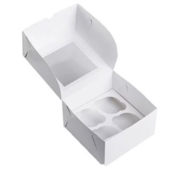 Короб для капкейков (маффинов, кексов) белый с окном, (4) 160х160х100 (Pasticciere)