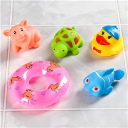 Набор игрушек для ванны «Зверята с кругом», с пищалкой, 5 шт, виды МИКС