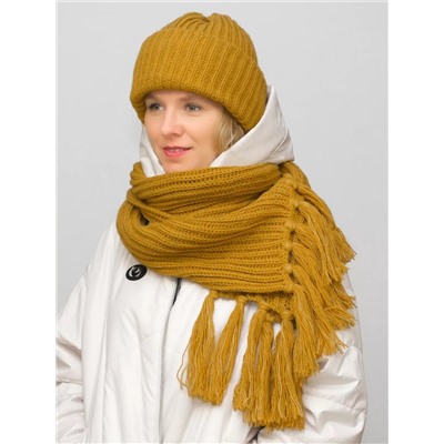 Комплект зимний женский шапка+шарф Анна (Цвет охра), размер 56-58, шерсть 30%