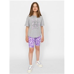 CSJG 90196-11-378 Комплект для девочки (футболка, шорты),светло-серый меланж
