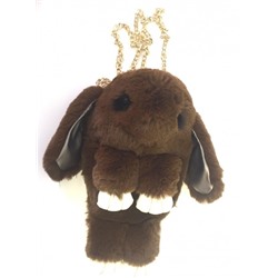 Сумка-рюкзак 3D "Меховой Кролик" на цепочке (натуральный мех) умбра
