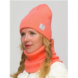 Комплект зимний женский шапка+снуд Милана (Цвет лососевый), размер 52-54