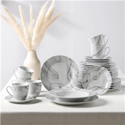 Набор посуды керамический Доляна «Мрамор», 24 предмета: тарелки d=19/21/24 см, чайная пара 200 мл, цвет серый
