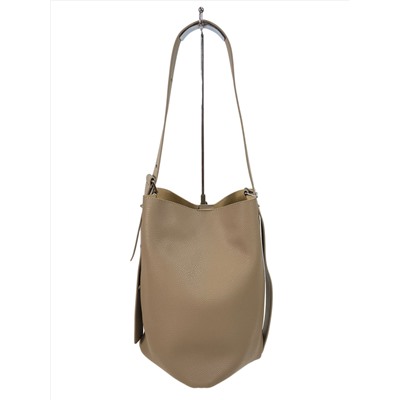 Женская сумка ведро из натуральной кожи, цвет серо-бежевый