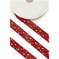 Лента бархатная 2,5 см*20 ярд "Звёздочки" с декоративным покрытием и люрексом (SF-7610) красный №43