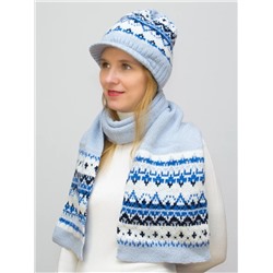 Комплект зимний женский шапка+шарф Милана (Цвет голубой), размер 54-56, шерсть 80%