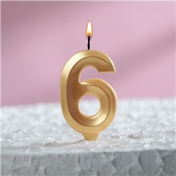 Свеча в торт "Грань", цифра "6", золотой металлик, 6,5 см