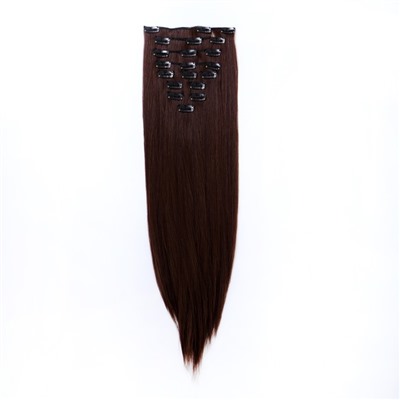 Волосы на трессах, прямые, на заколках, 12 шт, 60 см, 220 гр, цвет каштановый(#SHT8B)