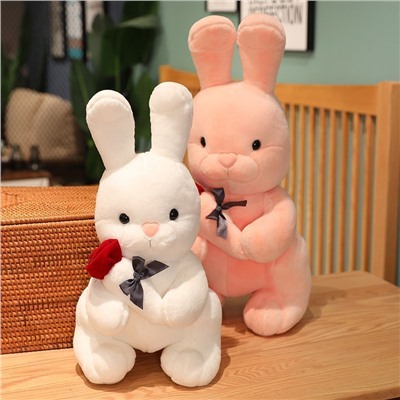 Зайчик кролик белый с морковной розой  50см