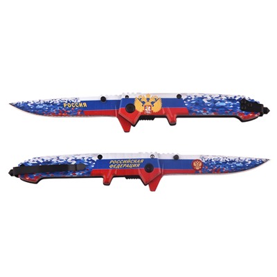 Тактический декорированный нож "Россия", - стеклобой, клипса, патриотическая символика №193