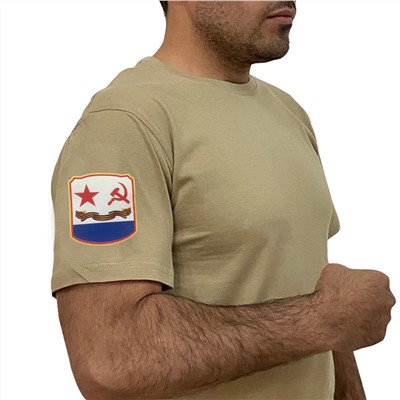 Трикотажная футболка хаки-песок с термотрансфером Флаг ВМФ СССР