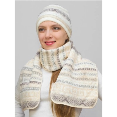 Комплект зимний женский шапка+шарф Альбина (Цвет светло-бежевый), размер 56-58, шерсть 50%, мохер 30%