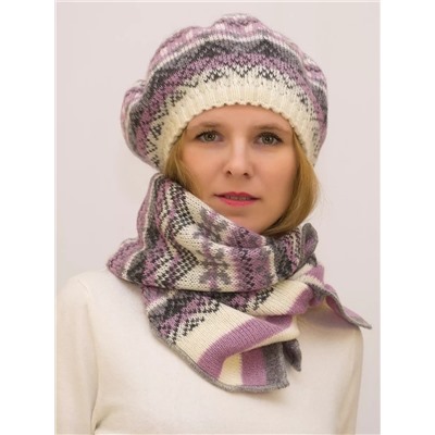 Комплект зимний женский берет+шарф Мариз (Цвет сиреневый), размер 52-54, шерсть 50%, мохер 30%