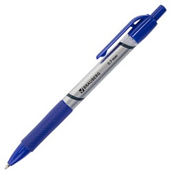 Ручка шариковая автоматическая с грипом Brauberg (Брауберг) Leader, цвет синий, корпус с печатью, пишущий узел 0,7 мм, линия письма 0,35 мм