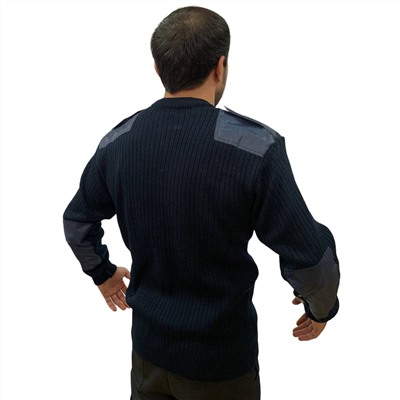 Свитер уставной синего цвета с карманом, - натуральная шерсть 20%, акрил 80%,6 с тканевым усилением на плечах и локтях, фальшпогоны №425*