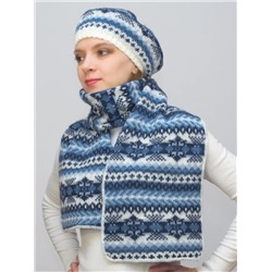 Комплект зимний женский берет+шарф Мариз (Цвет темно-синий), размер 52-54, шерсть 50%, мохер 30%