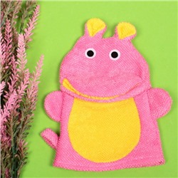 Мочалка-варежка для тела детская "Water Magic - Бегемотик Лэсси", цвет розовый, 17*23 см (ZIP пакет)