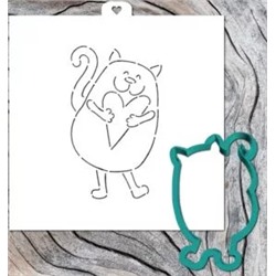 Трафарет+форма (вырубка) «Кот с сердечком» (Lubimova)