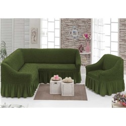 Чехол на угловой диван+ одно кресло Зеленый-6016