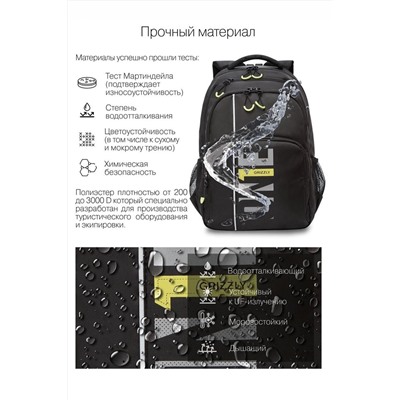 Рюкзак МАЛ GRIZZLY 330-5/1-RU черный-салатовый