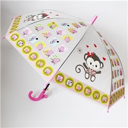 Зонт детский полуавтомат прозрачный Обезьянки со свистком D-84см. №92