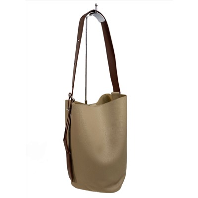 Женская сумка ведро из натуральной кожи, цвет песочный