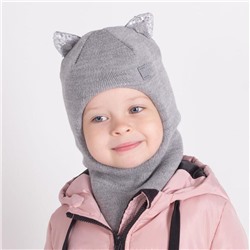 Шапка-шлем с ушками кошка, цвет серый, размер 46-50