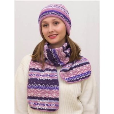 Комплект зимний женский шапка+шарф Мохер (Цвет розовый/сиреневый), размер 54-56, мохер 50%