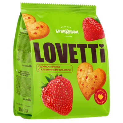 Печенье Lovetti с клубничными цукатами 200г/Брянконфи