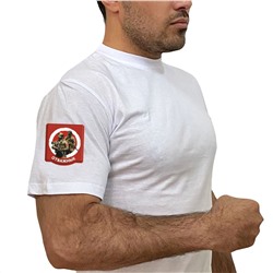Белая футболка с термотрансфером "Отважные" на рукаве, (тр. №80)