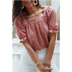 Розовая блуза в горошек с вырезом на спине с узлом