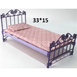 Кроватка  фиолетовая с постельным бельем С-1425  33см.