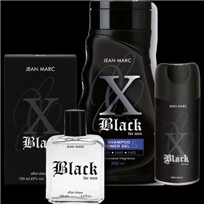 Набор подарочный JEAN MARC X BLACK 3 предмета: (Дезодорант спрей 150мл +лосьон п/бритья 100мл + Гель д/душа 300мл) в косметичке