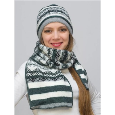 Комплект зимний женский шапка+шарф Альбина (Цвет зеленый), размер 56-58, шерсть 50%, мохер 30%
