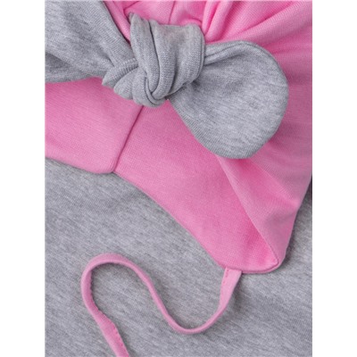 Чалма-тюрбан для девочки на завязках, бант + нагрудник, серый и розовый