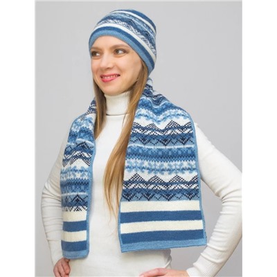 Комплект зимний женский шапка+шарф Альбина (Цвет светло-синий), размер 56-58, шерсть 50%, мохер 30%